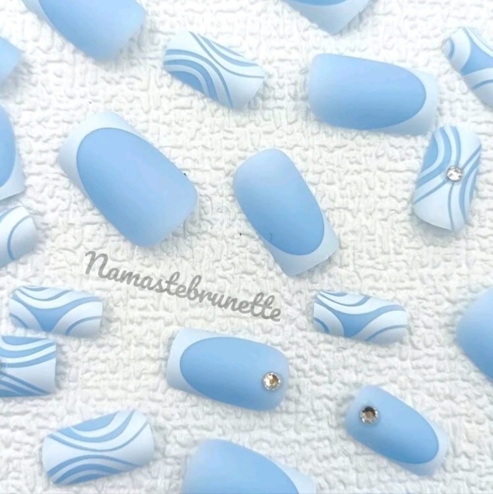 2/$16 Rhinestone Blue Press On Nails - Picture 2 of 8